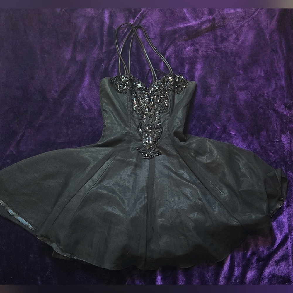 Vintage Legends By Judy Berger Black Sequin Strap Dress